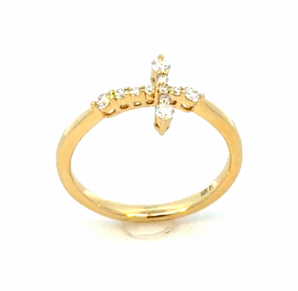 14K Yellow Gold Diamond Cross Ring Main image