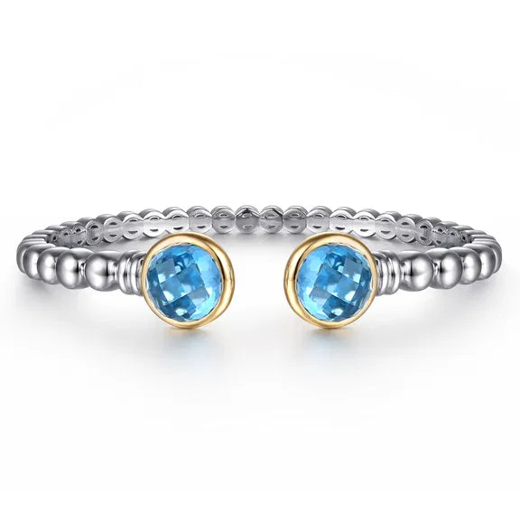 SS/14K YG Bujukan Round Blue Topaz Bangle by Gabriel NY