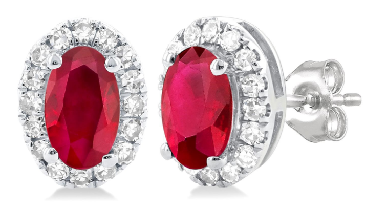 10K WG 5x3 Oval Ruby .13cttw Dia Halo Studs Main image