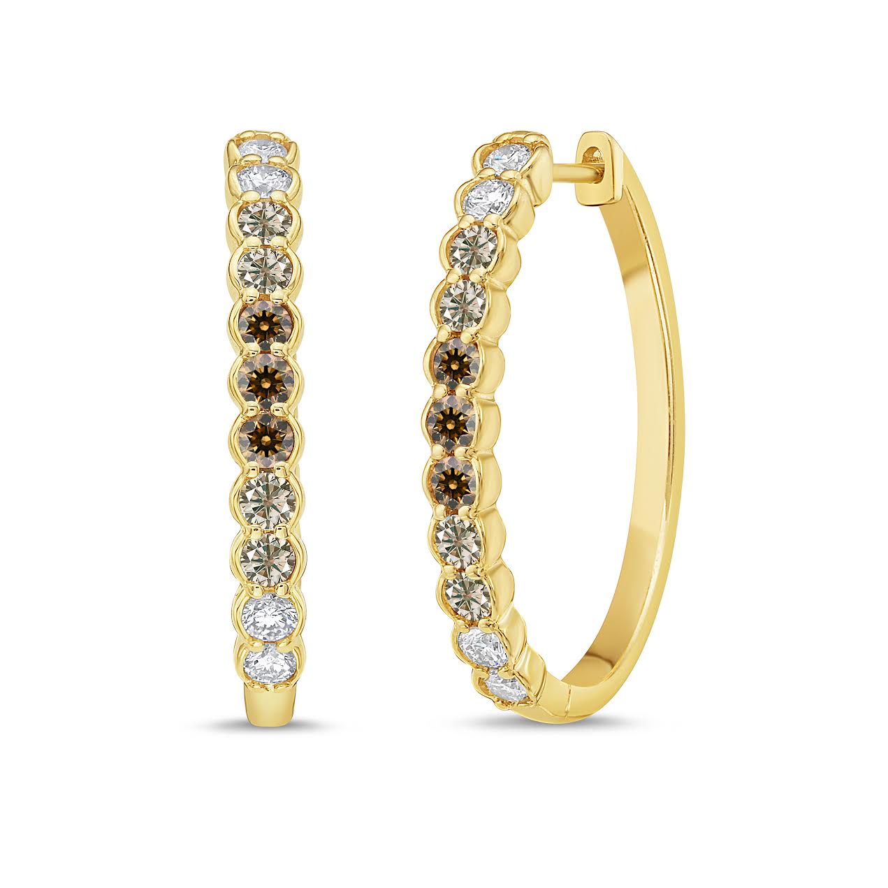 14K YG 1cttw Desert Diamond Oval Half-Bezel Hoops