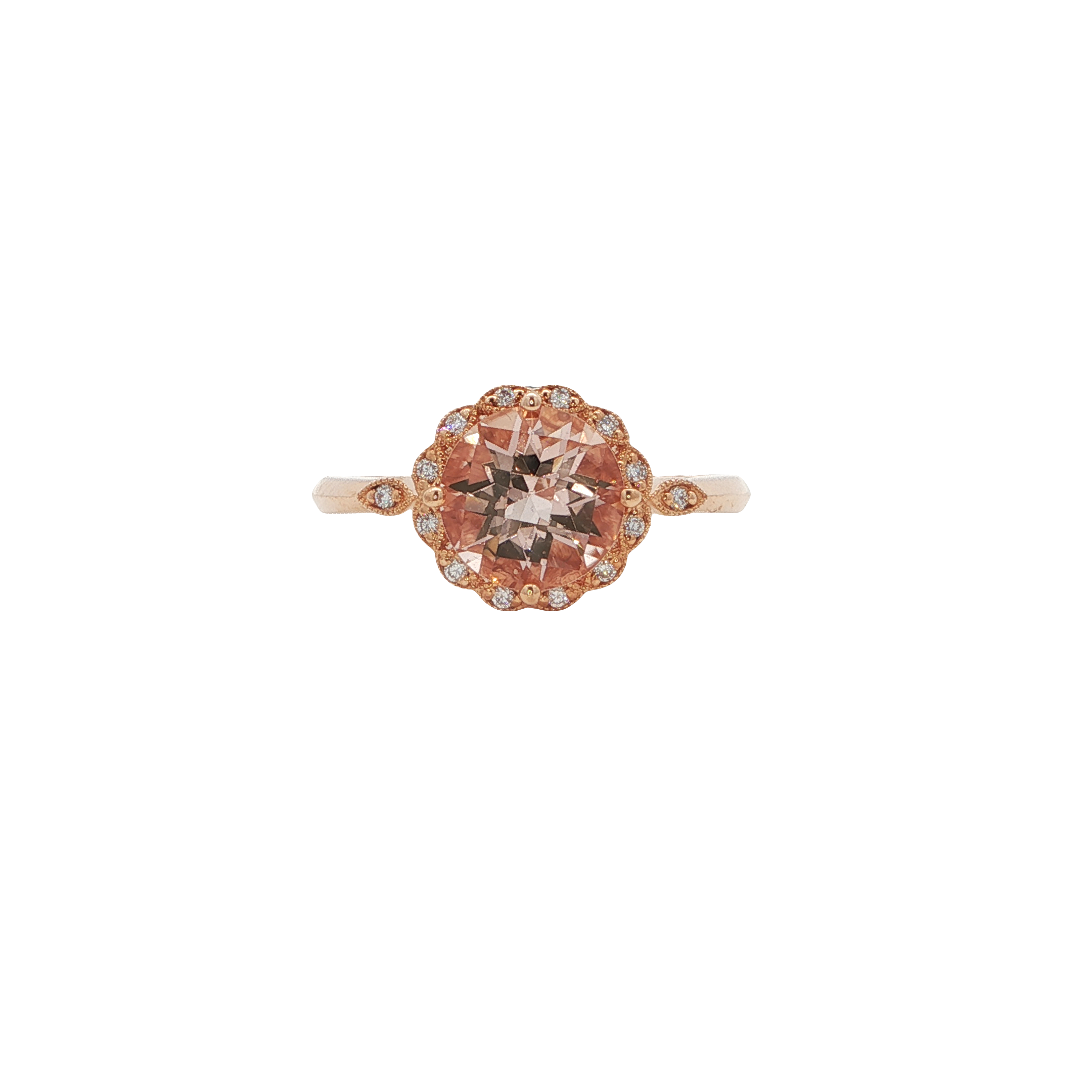 14K RG Round Morganite 8mm and 14 Rd dia=.07cttw Ring Main image