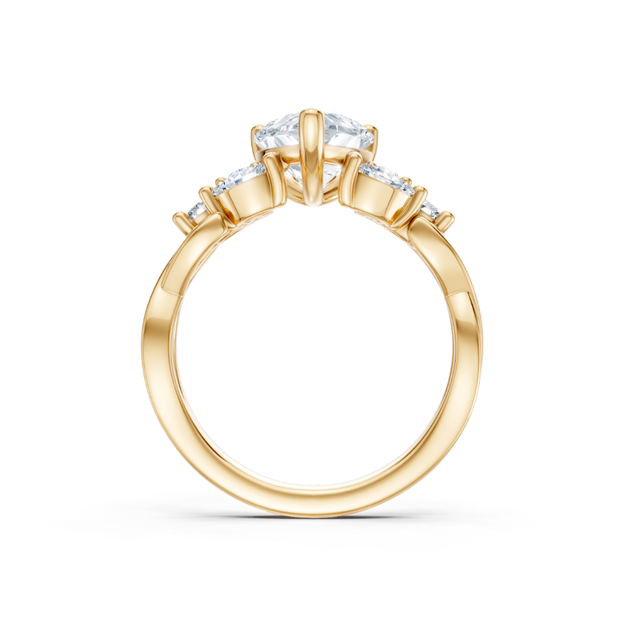 14K Yellow Gold Marquise & Round Diamond Twisted Semi Mount
