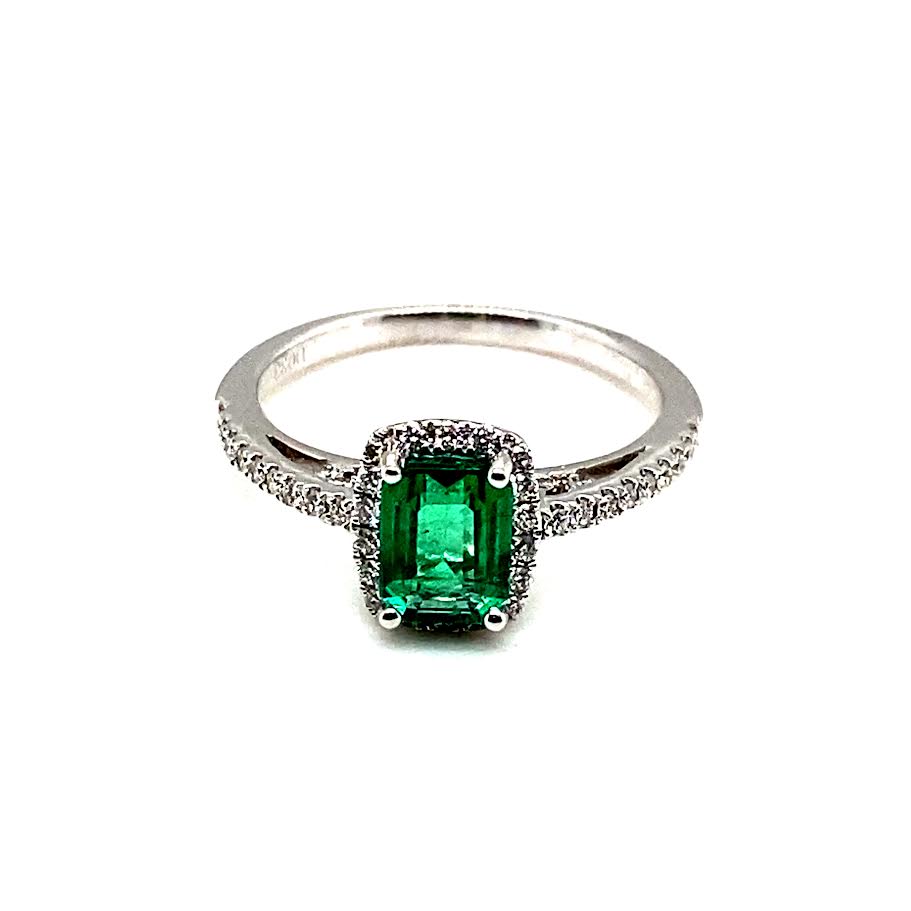 14K WG EC Emerald & Diamond Halo Ring by David Kord Main image
