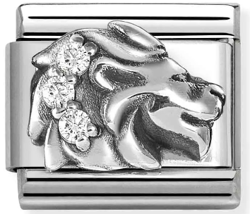 Stainless Steel & Sterling Silver Leo Zodiac Charm with CZ