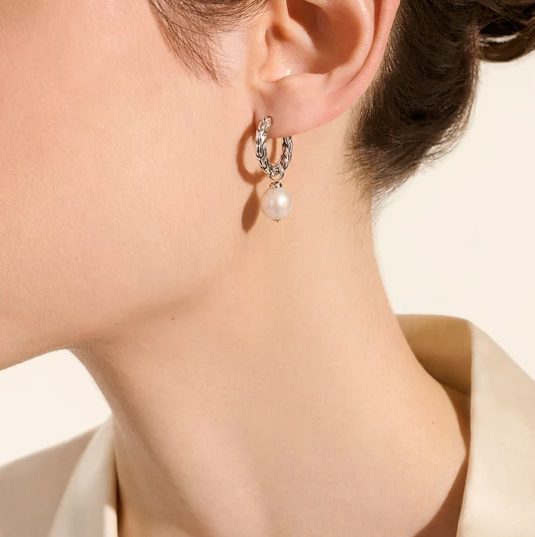 Sterling Silver Essentials Hoops with Cultured Freshwater Pearl by John Hardy Secondary image