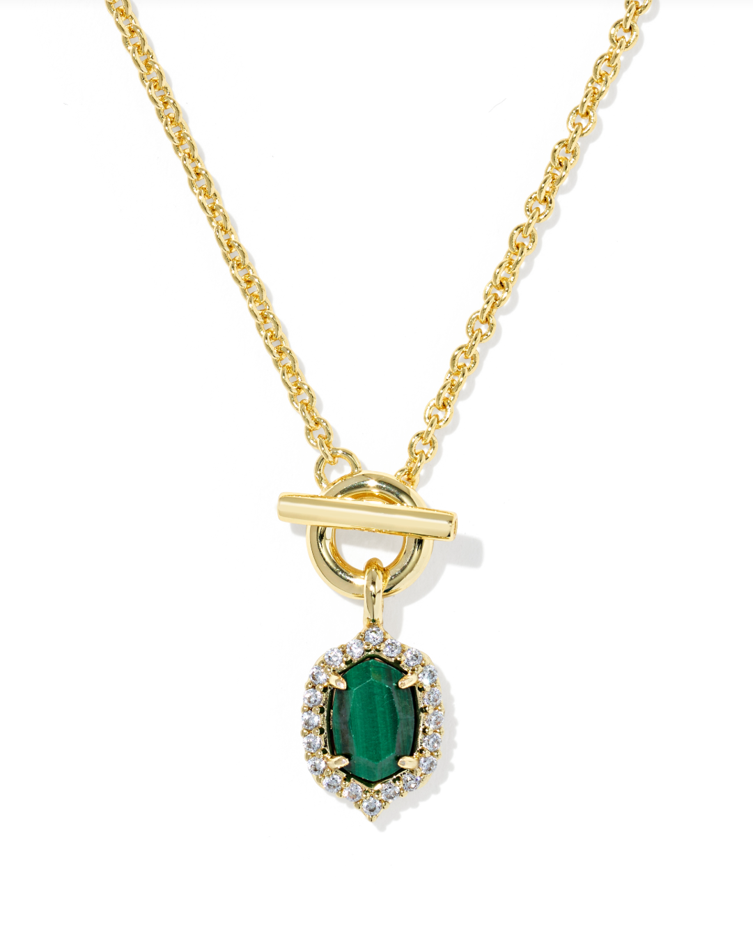 Gold Plated Daphne Crystal Frame Toggle Pendant in Green Malachite by Kendra Scott
