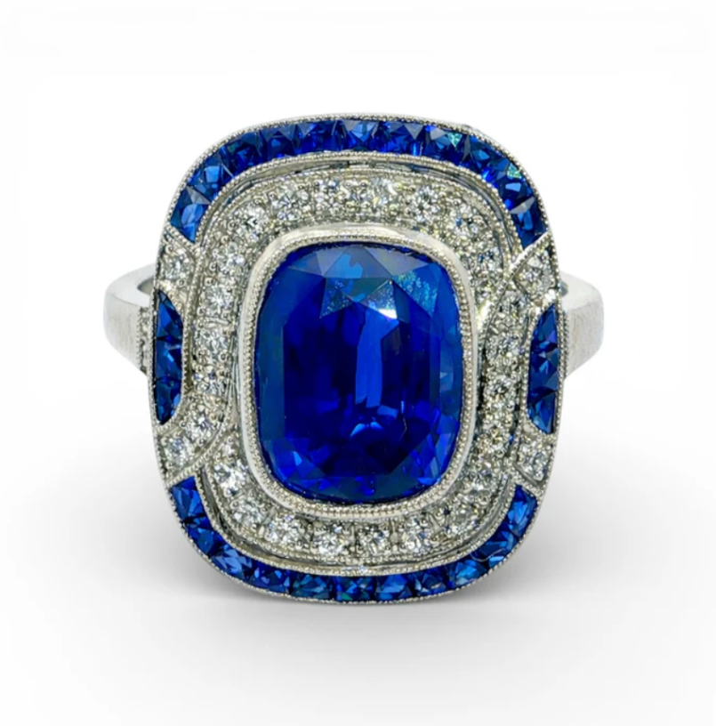 Platinum Sapphire & Diamond Double Halo Ring Main image