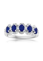 18K WG 5-Stone Oval Sapphire & Diamond Halo Band by David Kord
