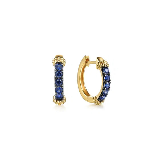 14K YG Bujukan & Blue Sapphire Huggie Earrings by Gabriel NY