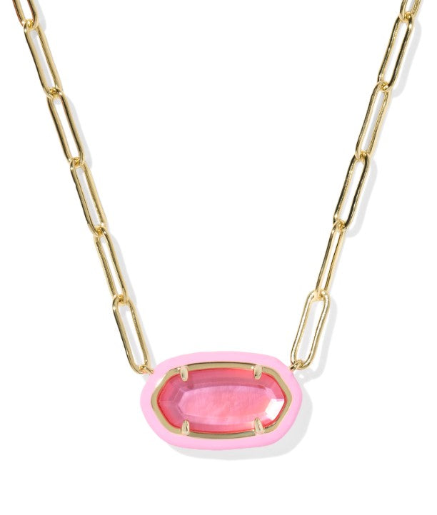 Gold Plated Elisa Enamel Frame Paperclip Necklace in Bright Pink Illusion by Kendra Scott