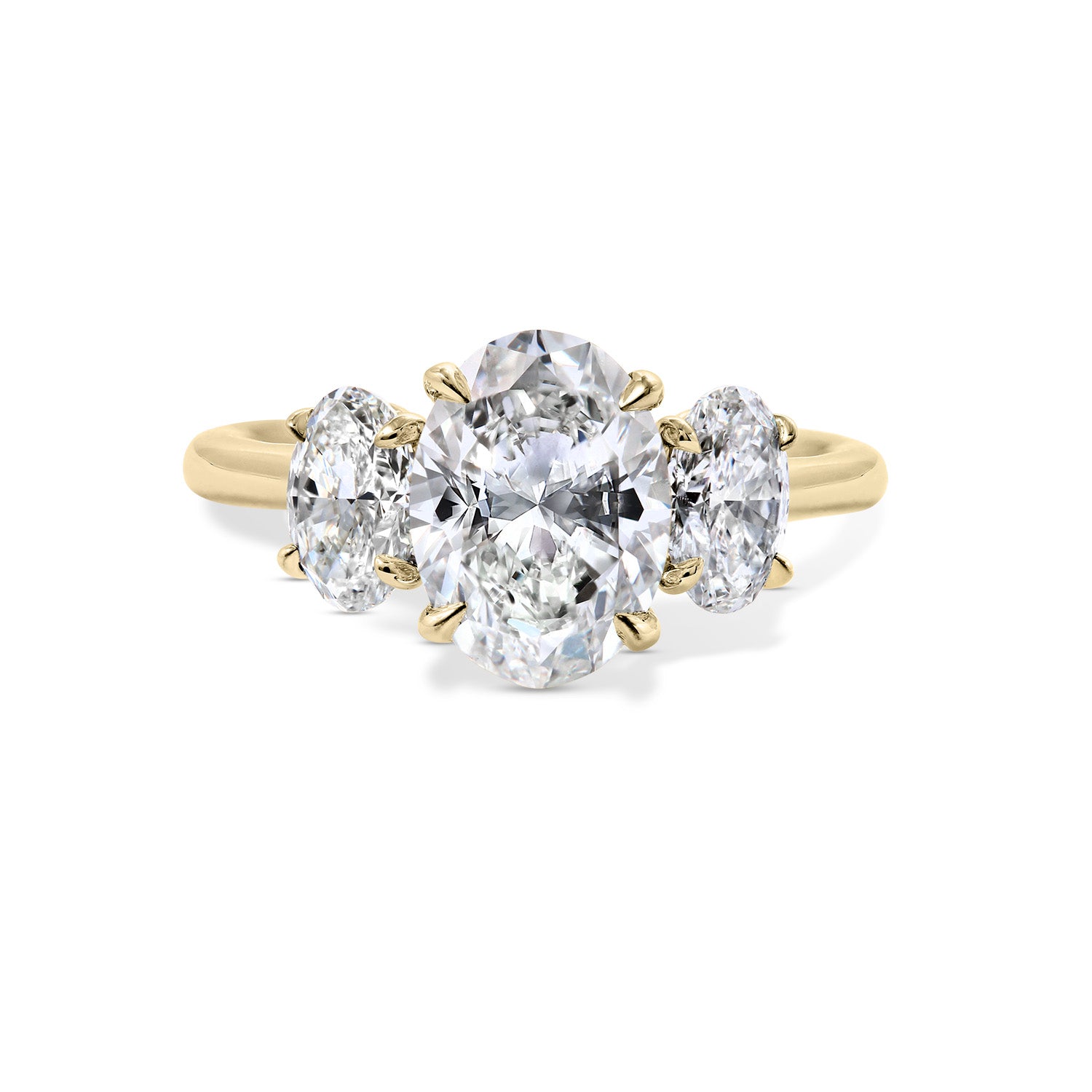 18K YG Diamond Oval 3-Stone Ring