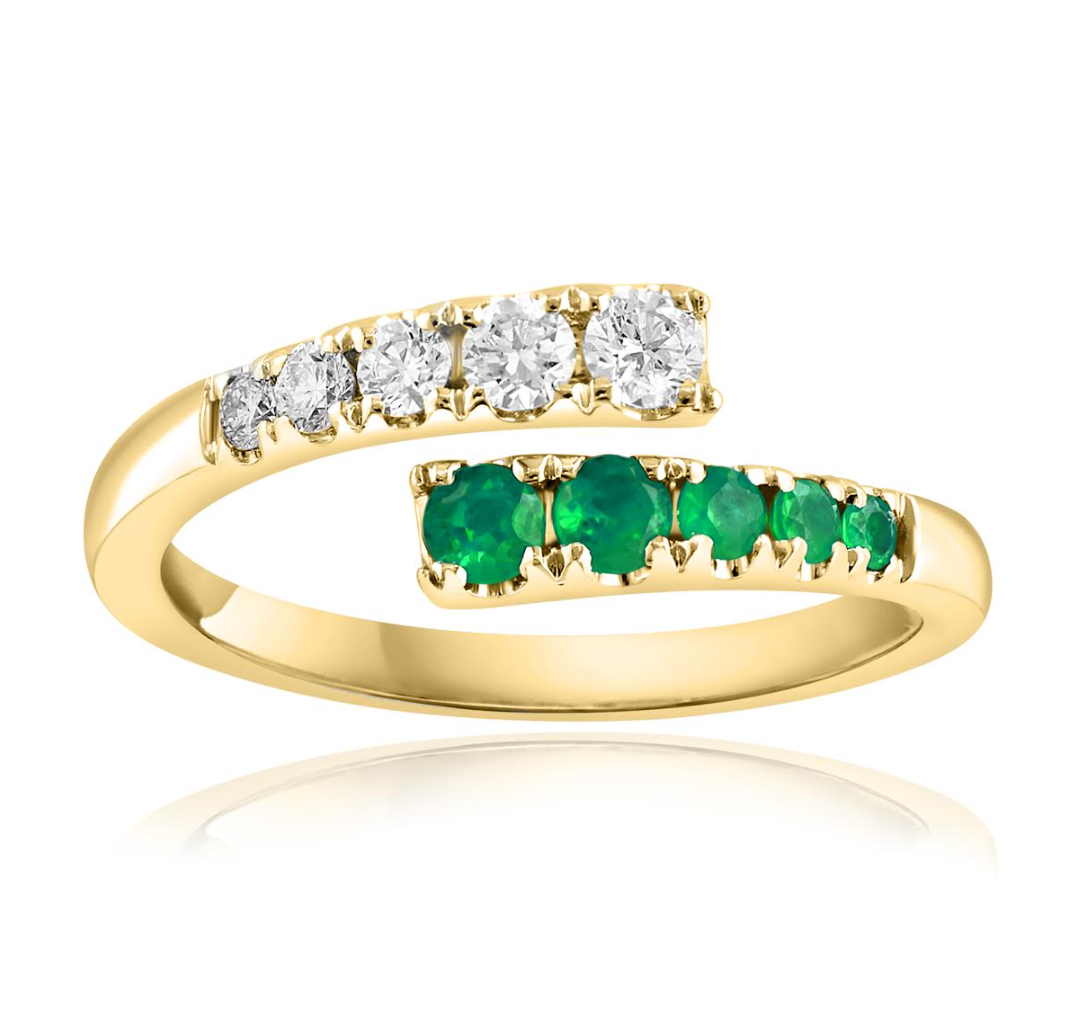 14K Yellow Gold Emerald & Diamond Bypass Fashion Band by David Kord Main image