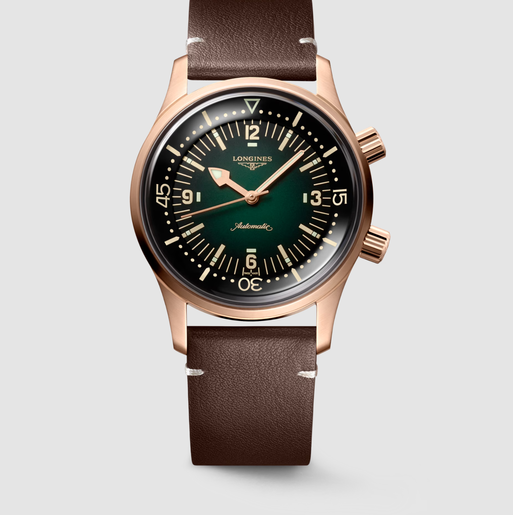 Longines Legend Diver Bronze & Titanium 42mm Watch with Green Dial & Leather Strap