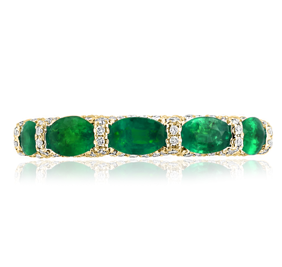 14K Yellow Gold Oval Emerald & Diamond Accent Band Secondary image