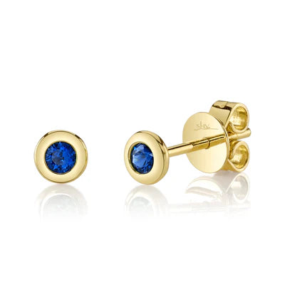 14K YG Blue Sapphire Bezel Stud Earrings Main image