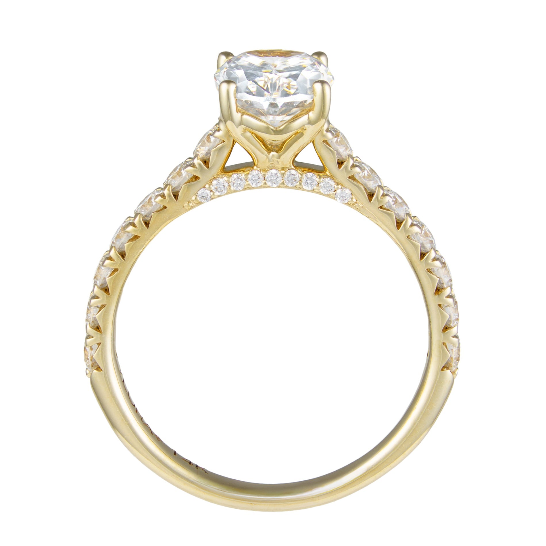 14K Yellow Gold Oval French Pave Semi-Mount with Diamond Bridge Accent by Vlora