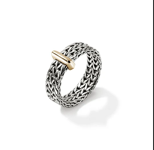 Sterling Silver & 14K Yellow Gold Icon Link Bar Ring by John Hardy Secondary image