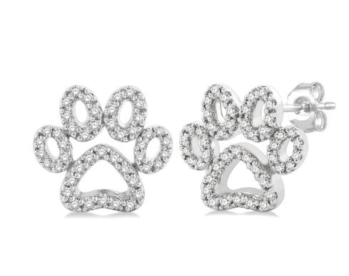 10K WG 1/4cttw Diamond Petite Dog Paw Outline Stud Earrings Main image