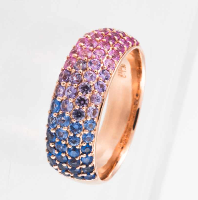 18K Rose Gold Ombre Colored Sapphire Band