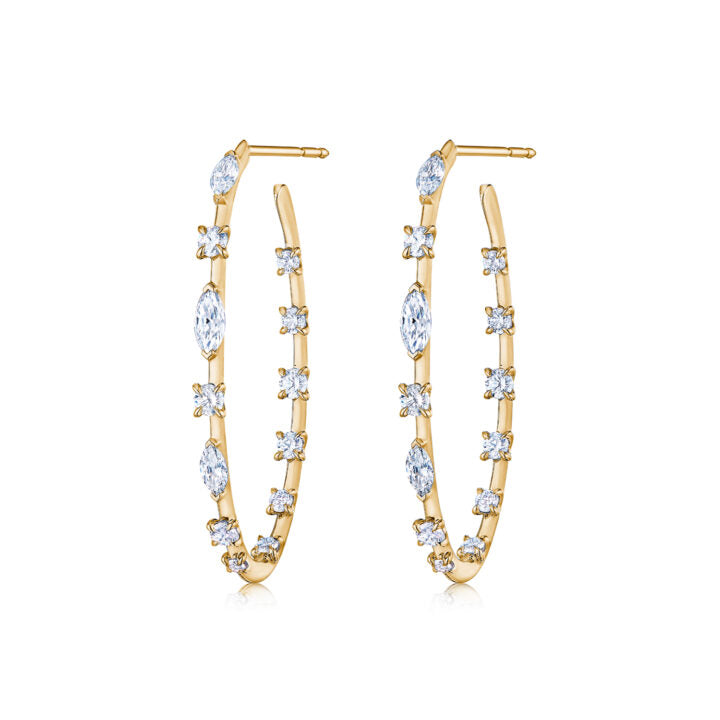 18K Yellow Gold Starry Night Hoops with Marquise & Round Diamonds by KWIAT Main image