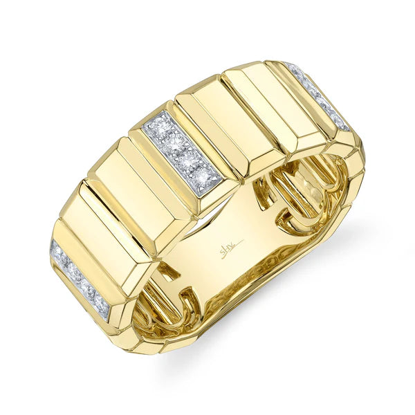 14K YG Diamond Triple Station Geo Cut Wide Band by Shy Creation