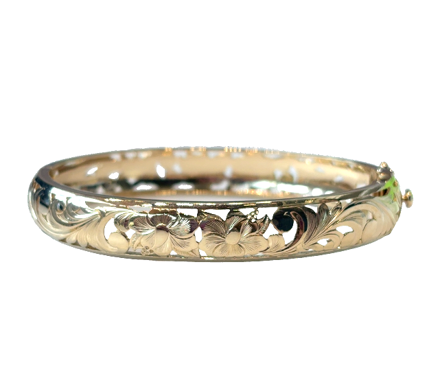 14K YG Plumeria Flower Style Bangle Bracelet *Estate Item Sold as is, Final Sale* Main image