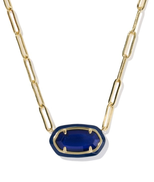 Gold Plated Elisa Enamel Frame Paperclip Necklace in Navy MOP by Kendra Scott Main image