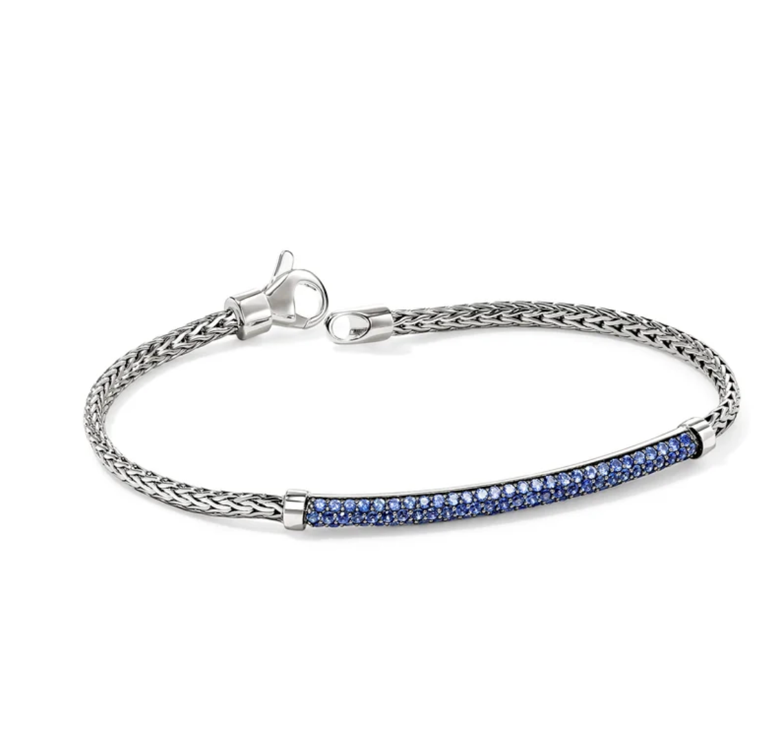 Sterling Silver Essential Pave Blue Sapphire Bar Bracelet by John Hardy