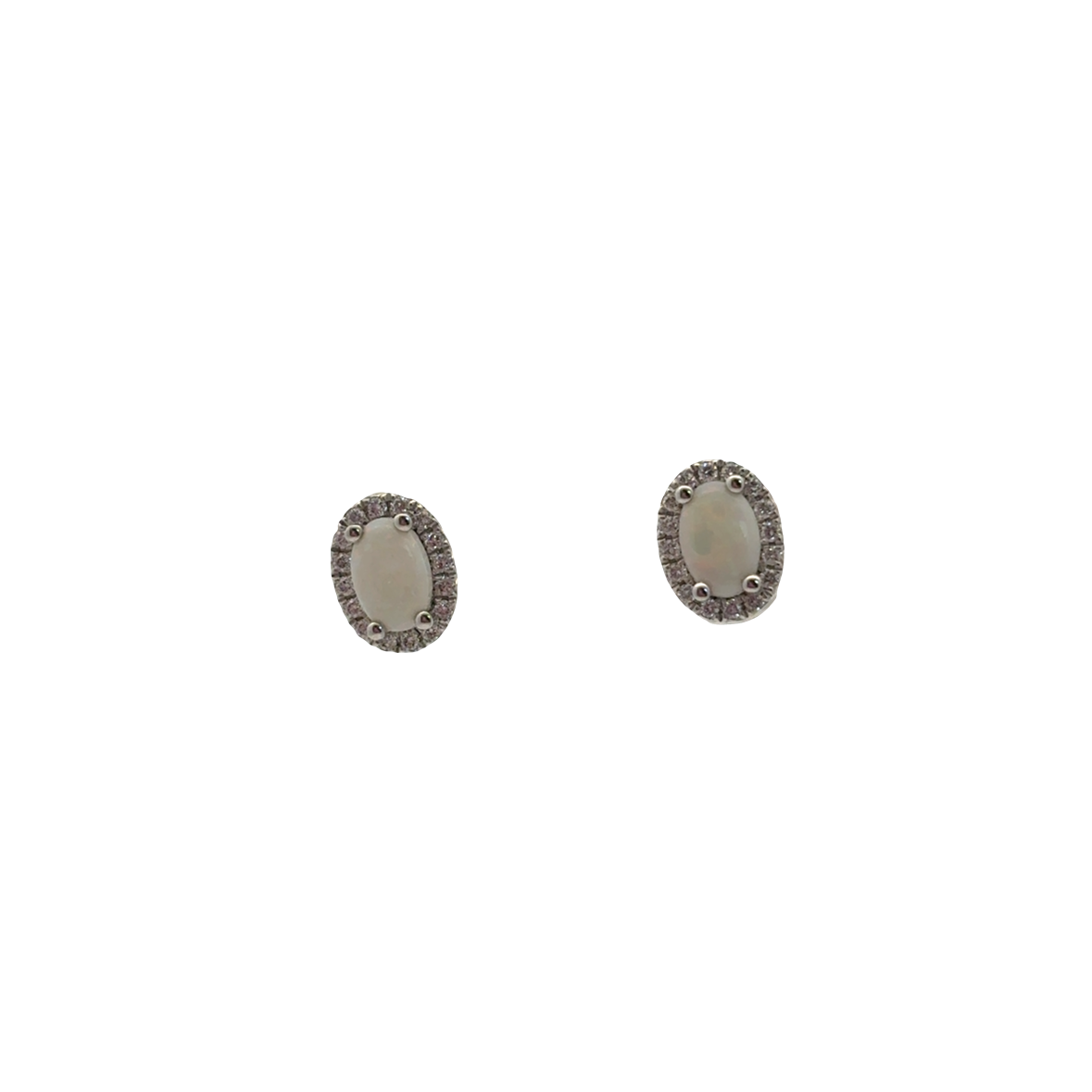 14K WG 6x4 Oval Opal & Diamond Halo Studs Main image