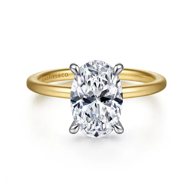 14K Two-Tone "Cari" Oval Diamond Hidden Halo Semi-Mount by Gabriel NY