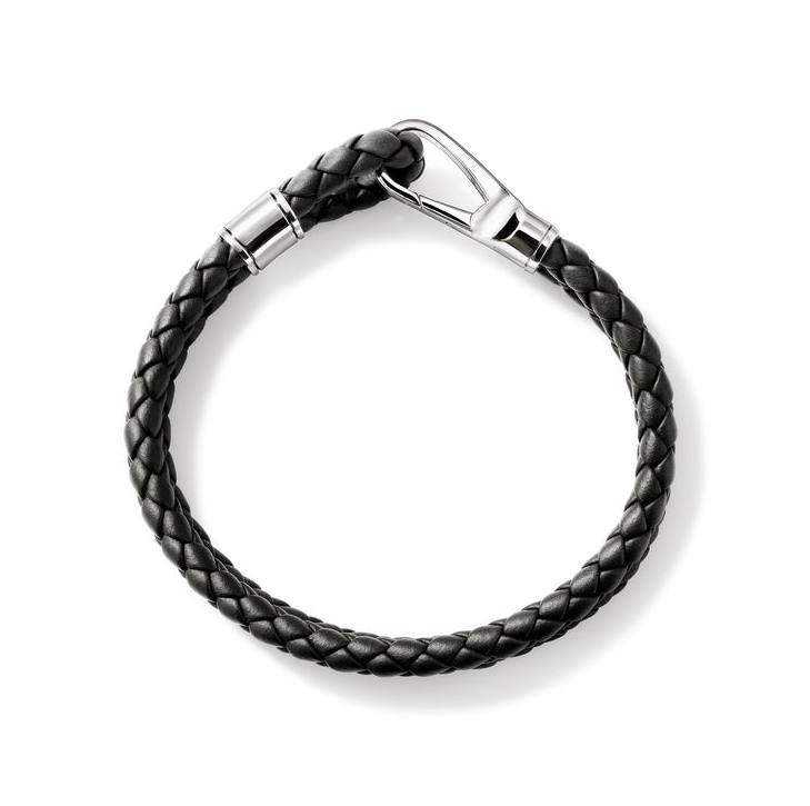 Sterling Silver & Black Leather Men's Essentials 10mm Double Row Bracelet by John Hardy
