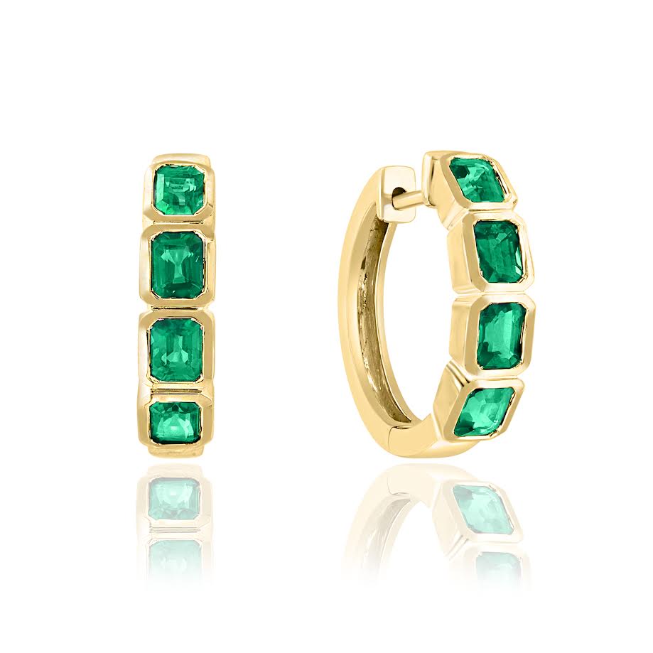 18K YG EC Emerald Bezel Set Hoops by David Kord