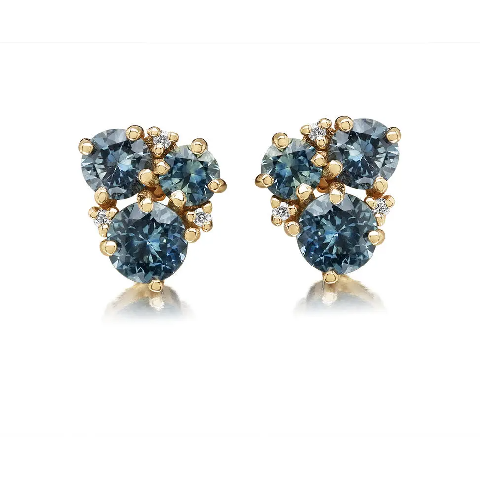 14K YG Green Montana Sapphire & Diamond Cluster Studs Main image