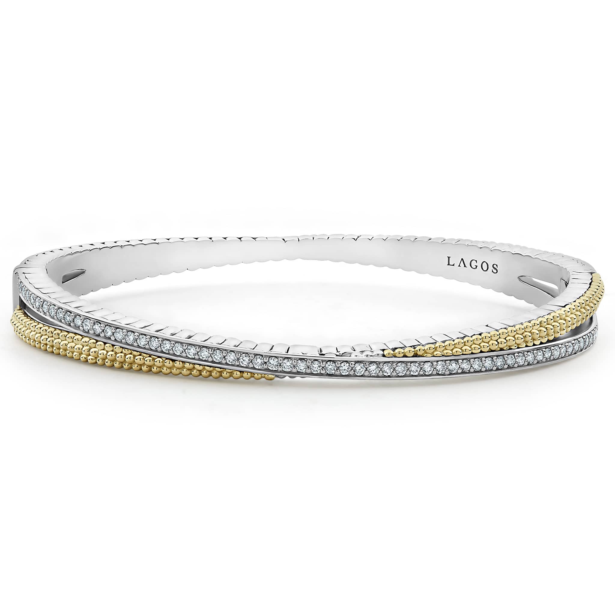 Sterling Silver & 18K Lagos Caviar Diamond Luxe Bangle Bracelet *Estate Item Sold as is, Final Sale*
