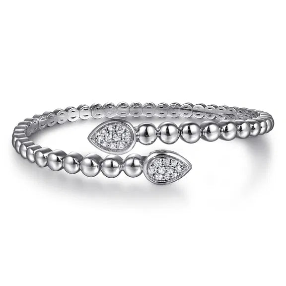Sterling Silver Bujukan White Sapphire Bypass Bangle Bracelet by Gabriel NY