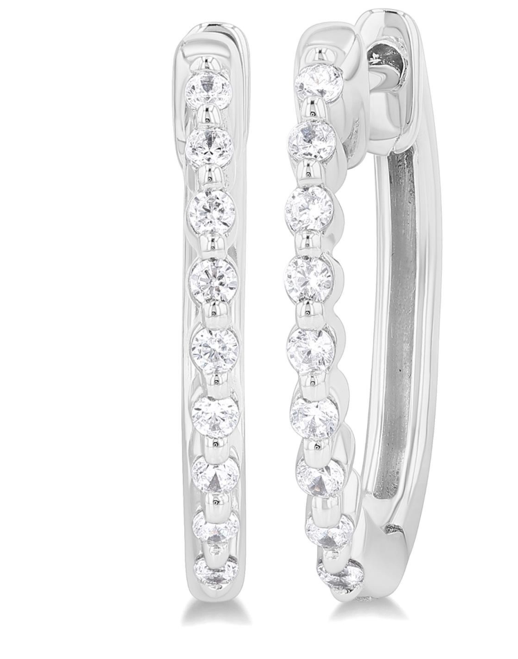 STERLING SILVER 1/6CTTW DIA PETITE SHARED PRONG ROUND HOOPS Main image