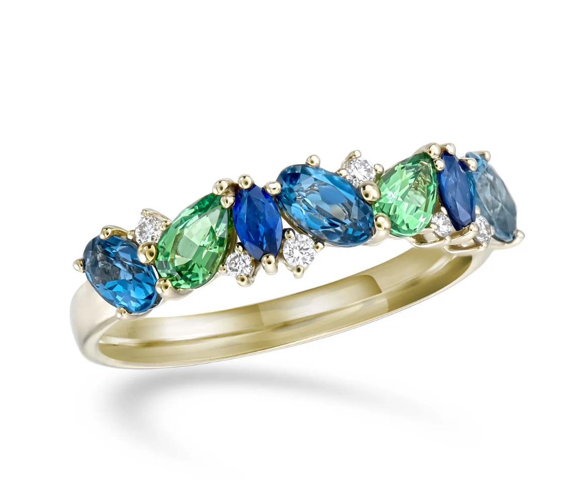 14K Yellow Gold Blue & Green Colorsplash Gemstone Band Main image