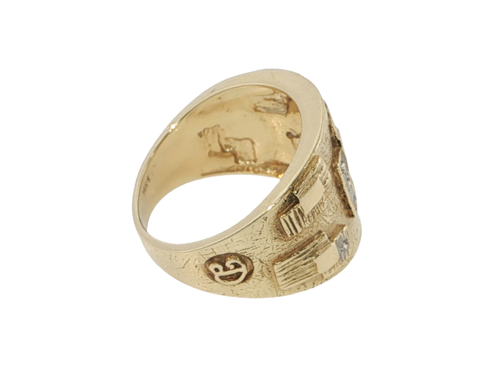 14k Yellow Gold Wide Textured Geometric CZ Ring *Estate Item Sold as is, Final Sale*