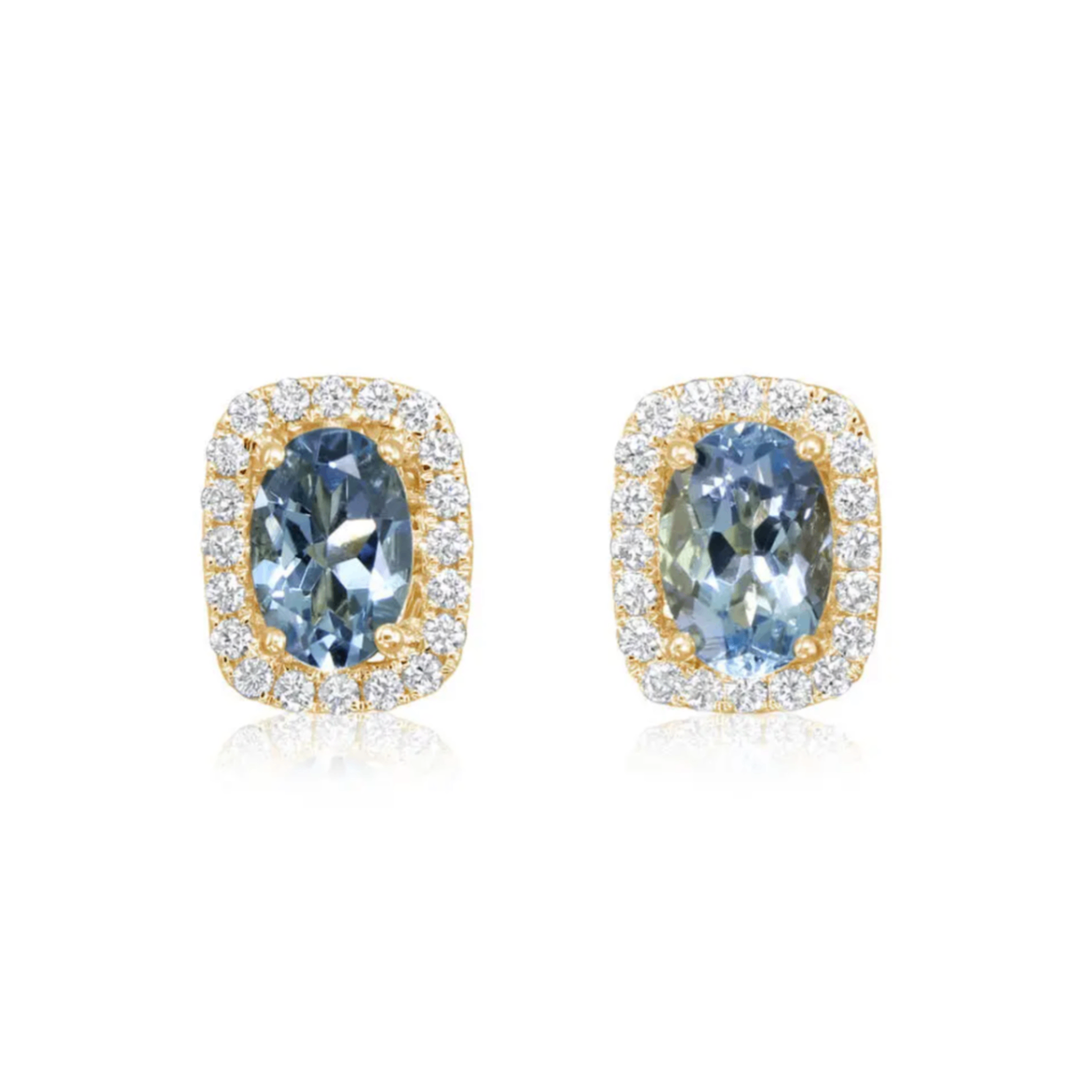 14K Yellow Gold Aquamarine & Diamond Halo Studs Main image