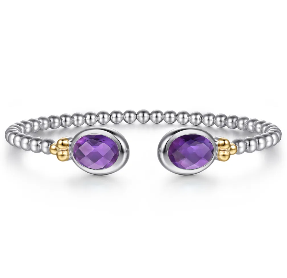 Sterling Silver/14K Bujukan Oval Amethyst Bangle by Gabriel NY