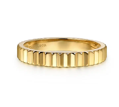 14K Yellow Plain Gold Diamond Cut Stackable Ring by Gabriel Main image