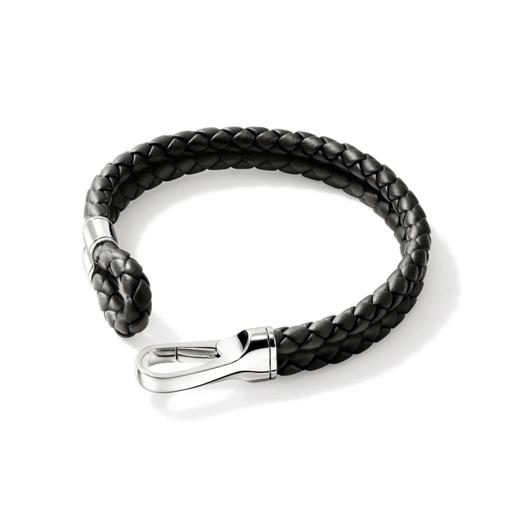 Sterling Silver & Black Leather Men's Essentials 10mm Double Row Bracelet by John Hardy
