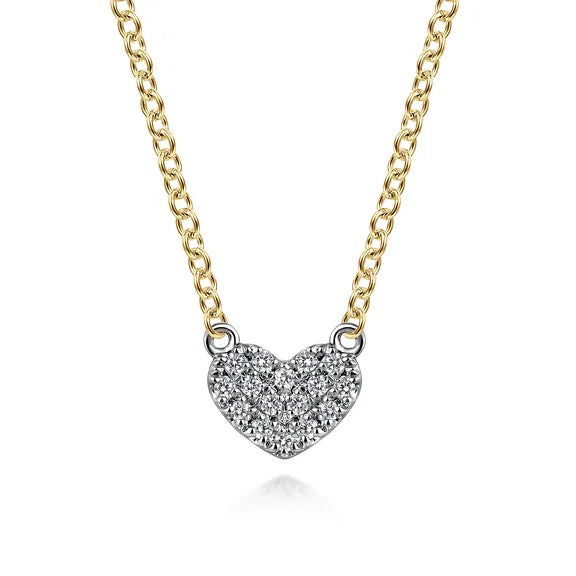 14K Two-Tone Diamond Heart Pendant Necklace by Gabriel NY