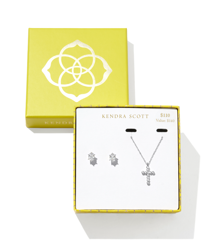 Silver Cross Crystal & Cailin Crystal Gift Set White CZ By Kendra Scott