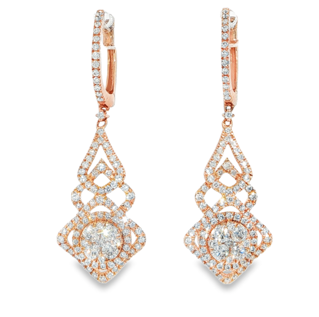 14K Rose Gold Diamond Dangle Earrings *Estate Item Sold as is, Final Sale*