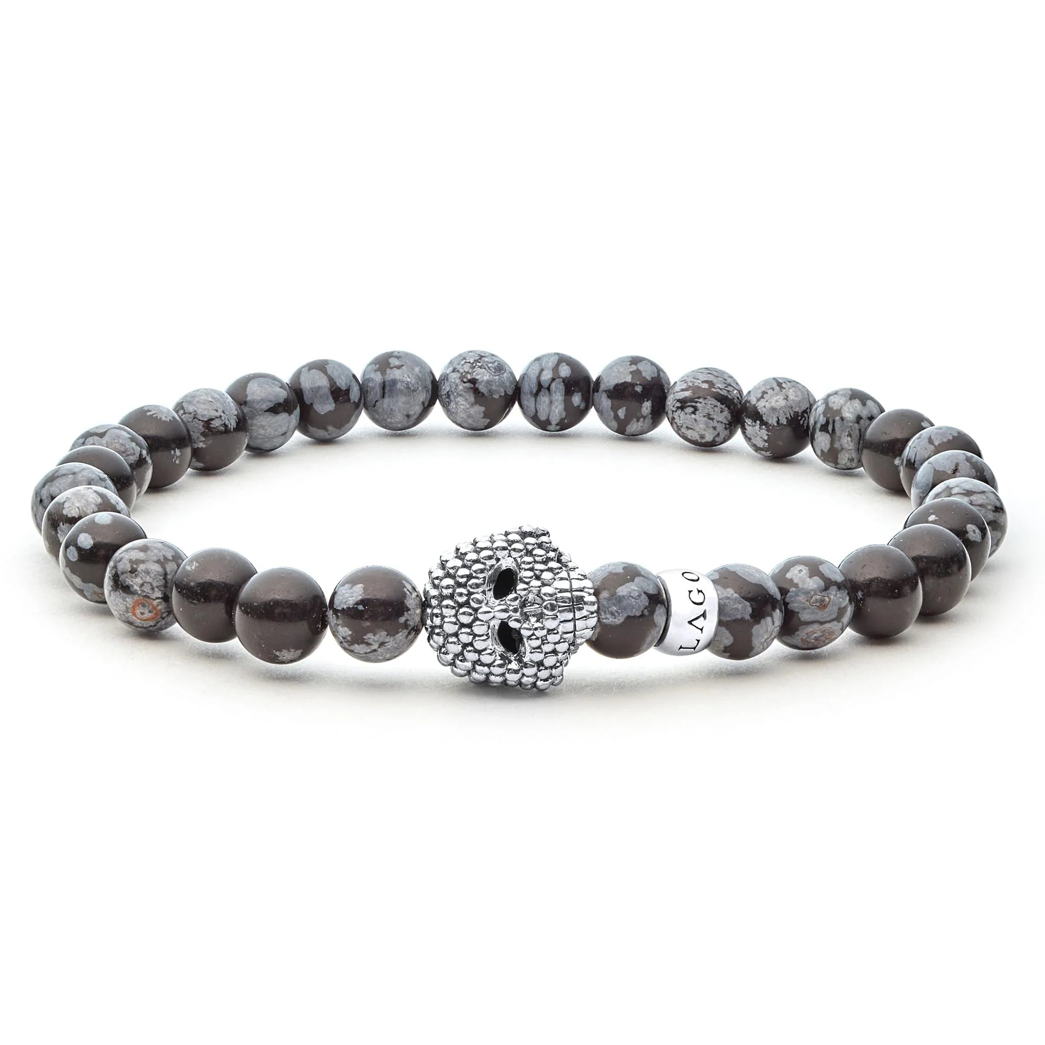 Sterling Silver Anthem Snowflake Obsidian 6mm Skull Stretch Bracelet by LAGOS