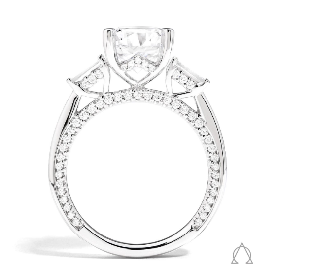 18K WG Diamond Baguette 3-Stone Semi Mount with Diamond Bridge