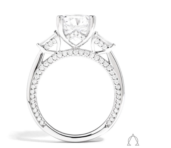 18K WG Diamond Baguette 3-Stone Semi Mount with Diamond Bridge