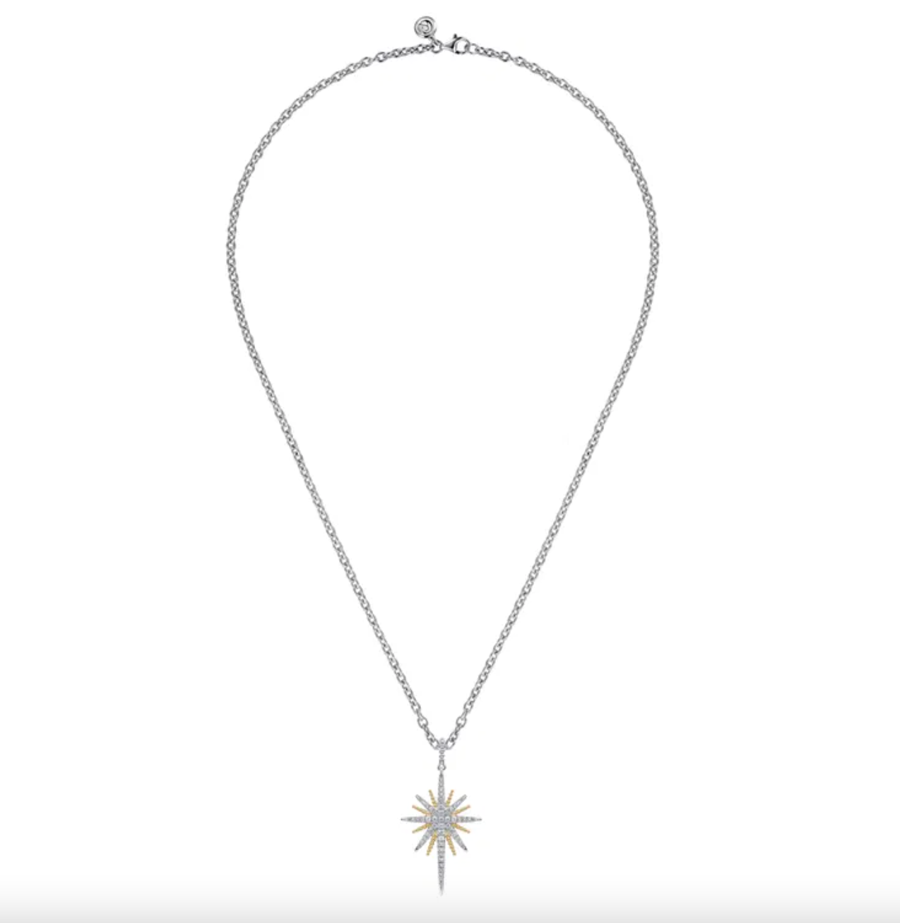 Sterling Silver & 14K YG White Sapphire Starburst Pendant Necklace by Gabriel NY