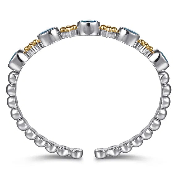 SS/14K YG Bujukan Blue Topaz Open Bangle Bracelet by Gabriel NY